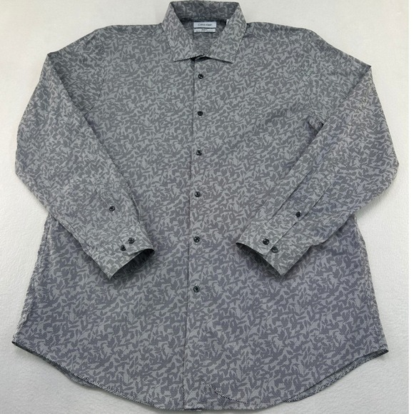 Calvin Klein Other - Calvin Klein Steel+ Mens 2XL Slim Fit Stretch Wrinkle Free Grey Abstract Shirt
